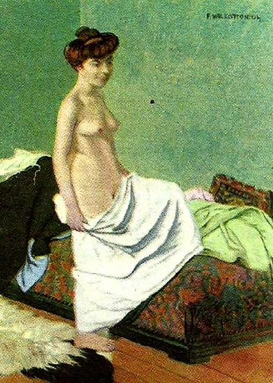 Felix  Vallotton naken kvinna som haller sitt nattlinne oil painting picture
